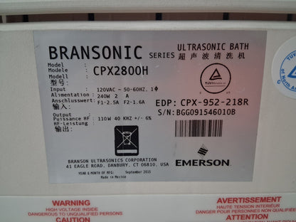 BRANSON 2800 CPX2800H ULTRASONIC BATH 0.75 GALLON CAPACITY TANK DIMENSIONS 9.5"