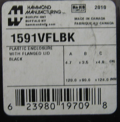 HAMMOND MANUFACTURING 1591VFLBK PLASTIC ENCLOSURE FLANGED LID BLACK