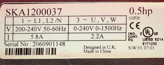 EMERSON CONTROL TECHNIQUES SKA1200037 COMMANDER SK - FOR PARTS/REPAIR