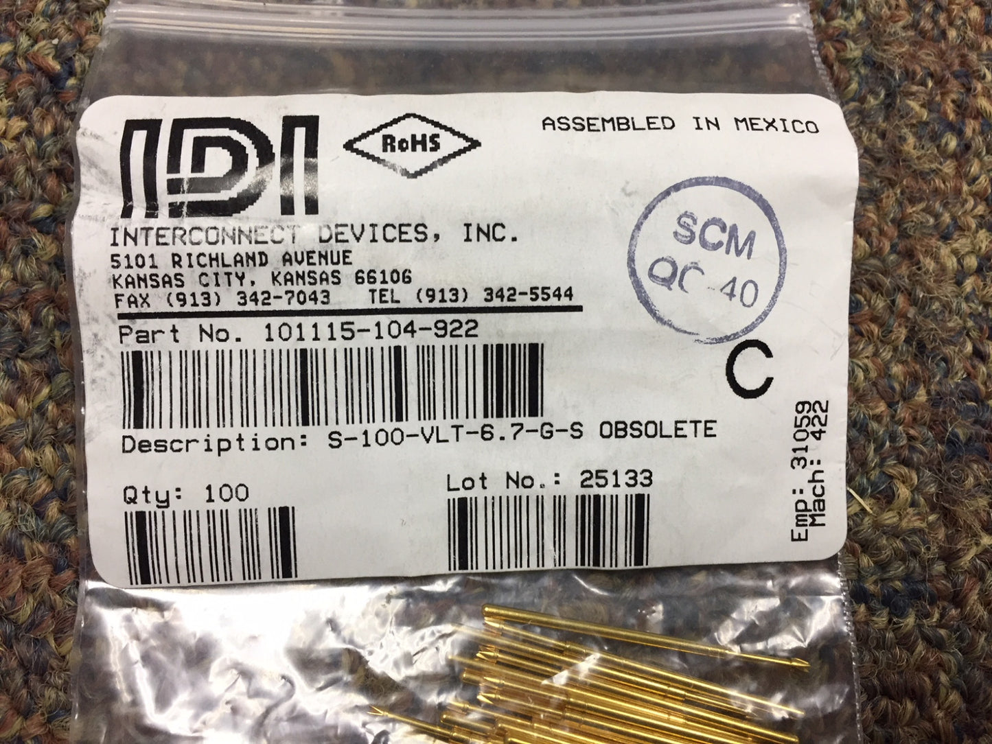 新しい IDI コンタクト テスト プローブ 部品番号 101115-104-922