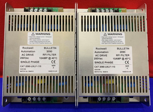 Lote de 2 variadores de CA automáticos Rockwell 2090-UXLF-110 / Serie A Filtro RFI 10 AMP a 40 C 