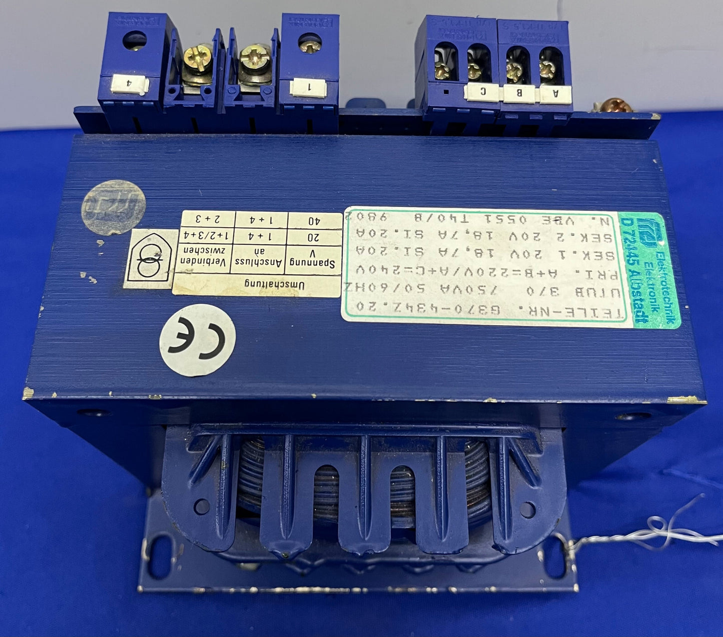 ELEKTROTECHNIK TEILE-Nr G370-434Z.20 POWER SUPPLY TRANSFORMER 750VA