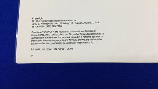BOECKELER ®VIA-170 /700051 OPERATING INSTRUCTIONS MANUAL