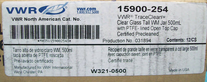 VWR CAT NO 15900-254 TARRO ALTO DE VIDRIO TRANSPARENTE TRACECLEAN 500 ML