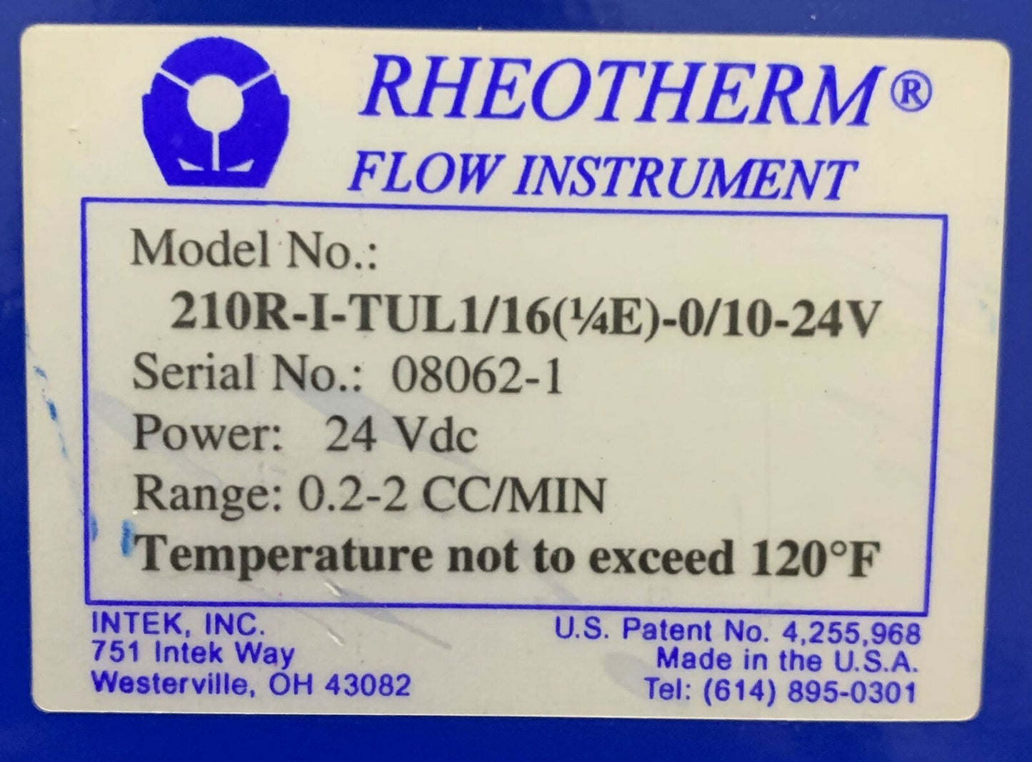 Débitmètre Intek Rheotherm 210R-T-UL1/16(1/4E)-0/10-24 V et TUL1/16(1/4E) 