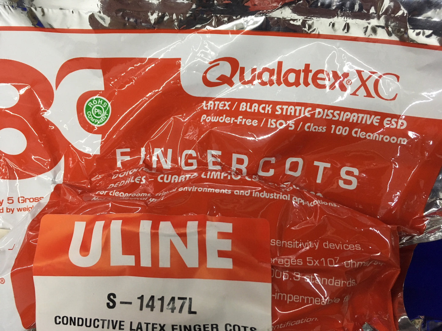 1 PAKKET - ULINE S-14147L GELEIDENDE LATEX VINGERWATTEN GROOT 720/BG