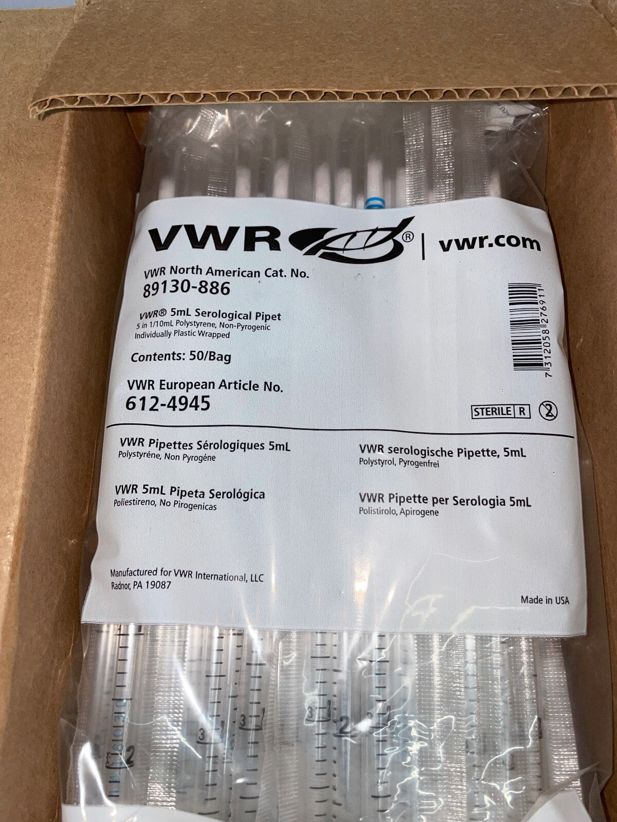 VWR 89130-886 5mL 血清ピペット - 1 箱/数量 2 袋/各 50 ピペット