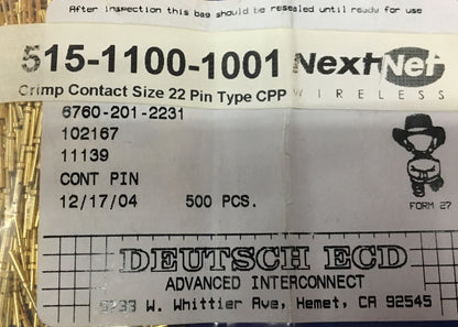 DEUTSCH ECD 6760-201-2231 金メッキ 圧着コンタクト 22AWG ピン 1 500 個入りパッケージ