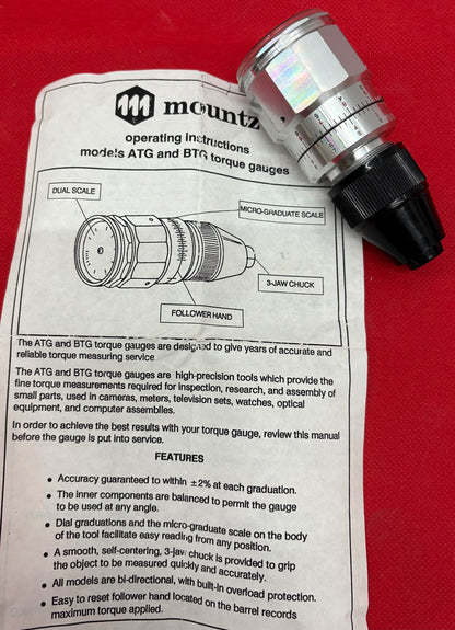 TOHNICHI / MOUNTZ  ATG TORQUE GAUGE  600ATG-A  ozf-in 9-0.2   WITH CASE
