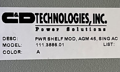 C&D TECHNOLOGIES 45 AMP MODULAR POWER SHELF AGM 45 111.3886.01 - PARTS/REPAIR