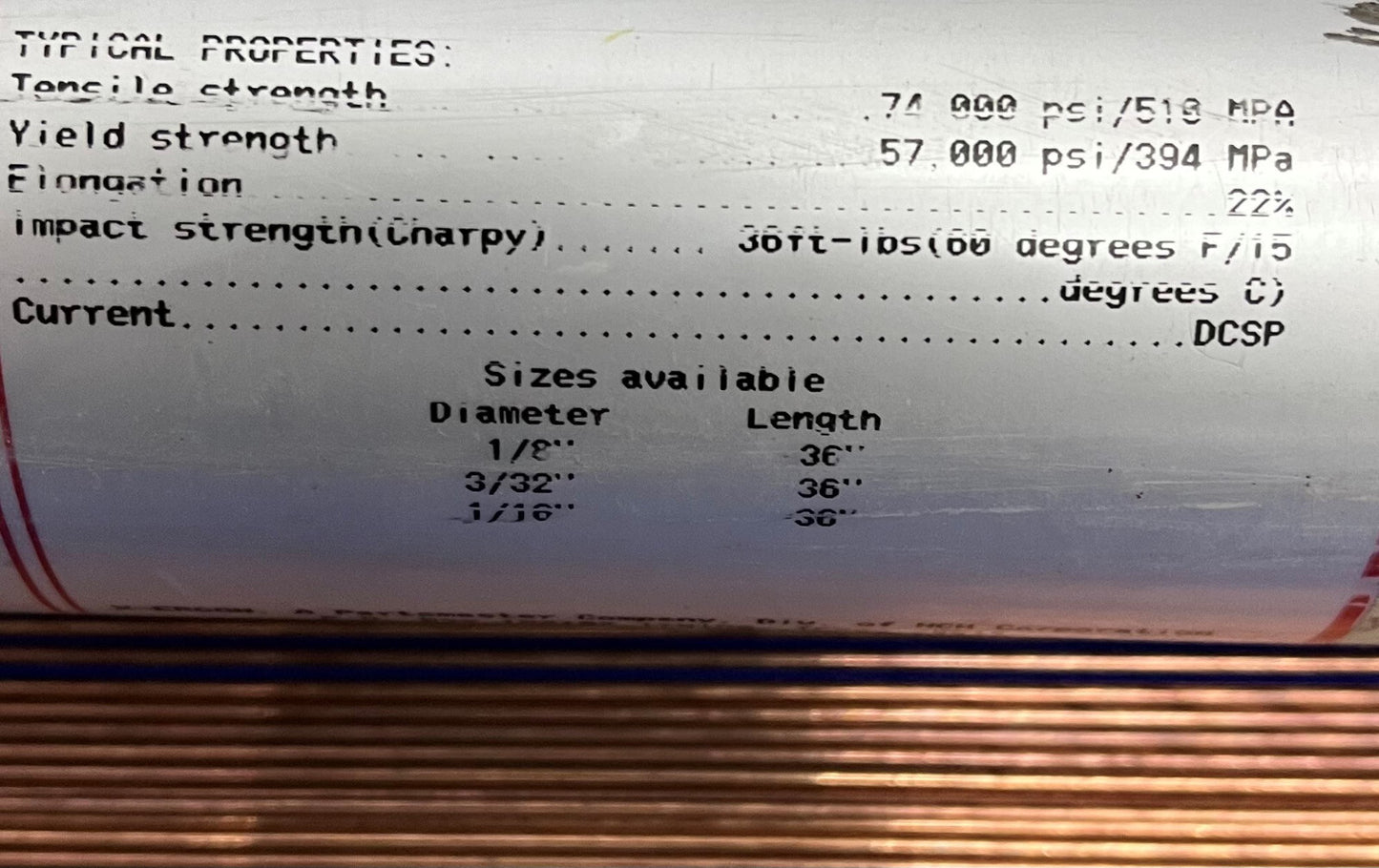 VARILLA DE SOLDADURA X-ERGON DURA-WELD T ™ 106-T / 200-7-106T - CANTIDAD 269 VARILLAS 