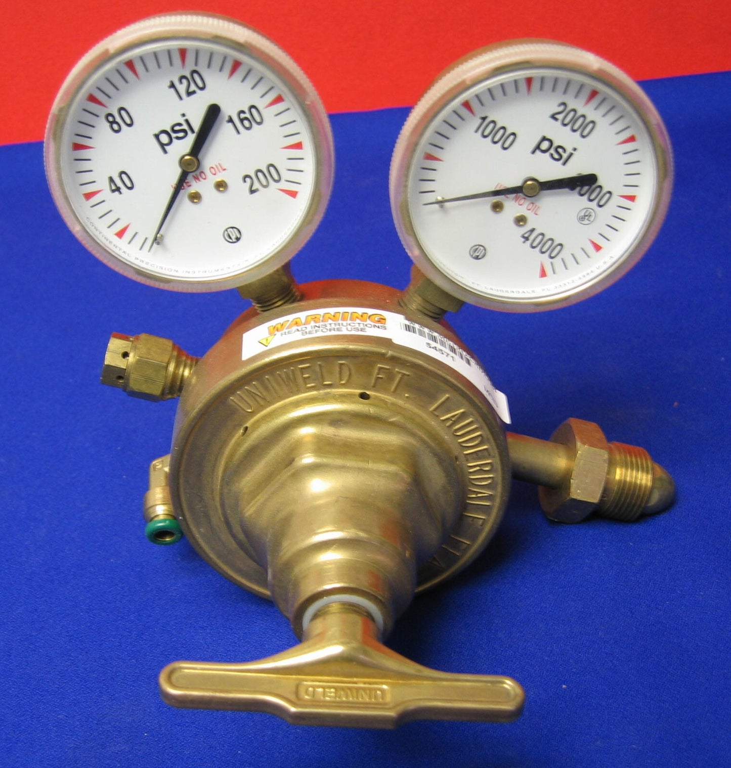 UNIWELD 592H COMPRESSED GAS REGULATOR A NITROGEN A269  W/ 2 CPI GAUGES