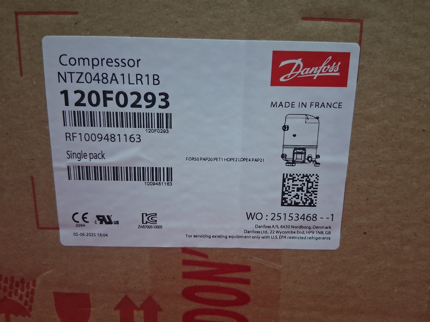 Danfoss NTZ048A1LR1B Reciprocating Compressor 2 HP