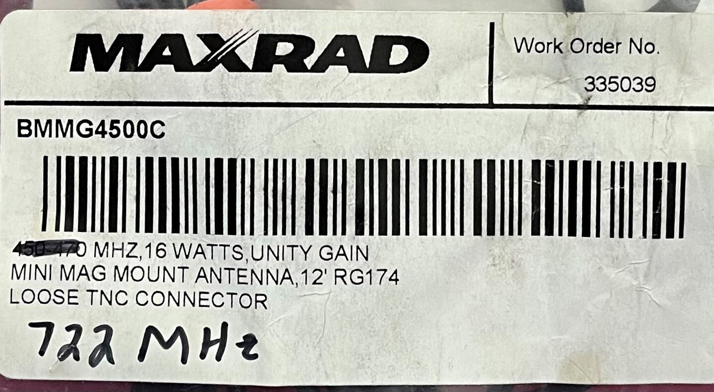 MAXRAD BMMG4500C / BMMG4500C: XD MHZ, 16 Watt, Unity Gain Mini Mag Mount-antenne