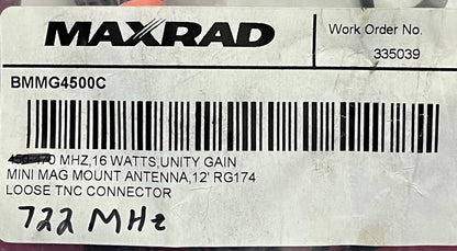MAXRAD BMMG4500C / BMMG4500C: XD MHZ, 16 Watt, Unity Gain Mini Mag Mount-antenne