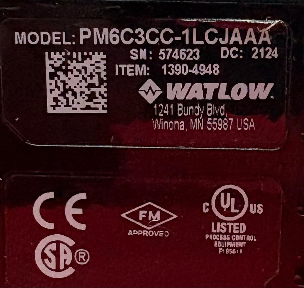 WATLOW EZ-ZONE® PM6C3CC-1LCJAAA CONTROLLER ITEM: 1390-4948