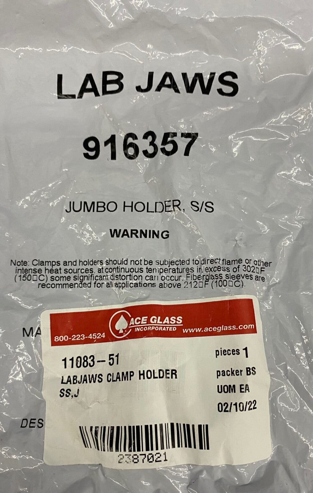 ACE GLASS 11083-51 / 916357 LAB-KAKENKLEMHOUDER SS,J