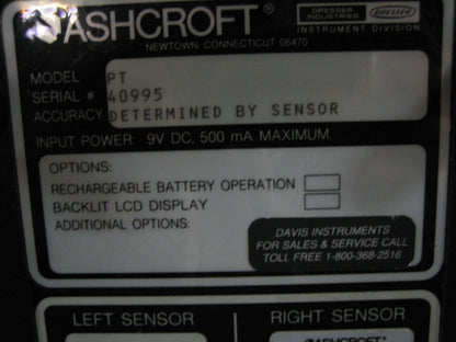 Ashcroft® PT デジタル圧力インジケーター ベンチトップ 温度範囲 32°～120°F