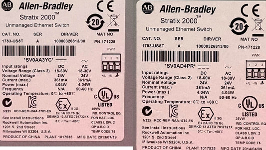 Allen Bradley AB 1783-US8T SER A STRATIX 2000™ UNMANAGED ETHERNET SWITCH - QTY 2