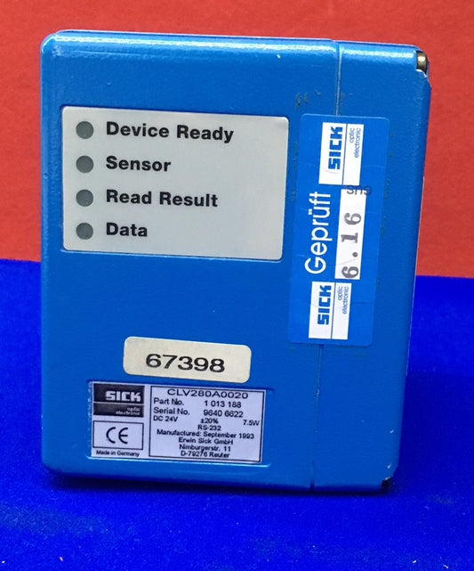 SICK OPTIC ELECTRONIC CLV280A0020 PN 1 013 188 DC 24V +/-20% RS-232 7.5W