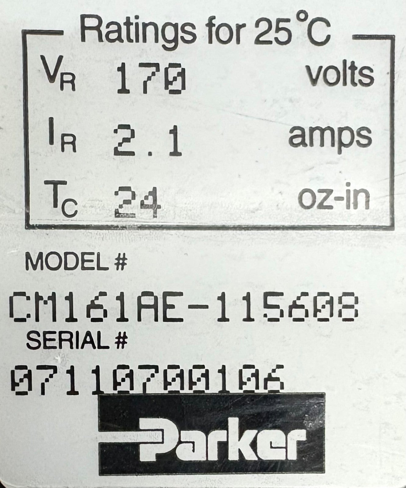 PARKER CUSTOM BRUSHLESS SERVO MOTOR CM161AE-115608 SM SERIES