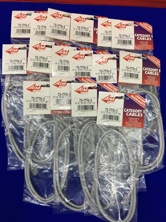 QTY 16 - AIM ELECTRONICS 73-7770-3 CAVI CATEGORIA 5 CAT 5E 155 MHZ 3 PIEDI GRIGIO