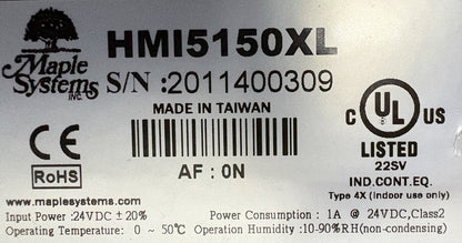 MAPLE SYSTEMS HMI5150XL OPERATION INTERFACE 15” TOUCHSCREEN 1024x768 RESOLUTION