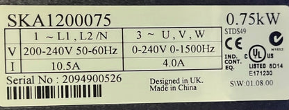 EMERSON CONTROL TECHNIQUES SKA1200075 VECTOR CONTROL DRIVE 240VAC - ONDERDELEN/REPARATIE