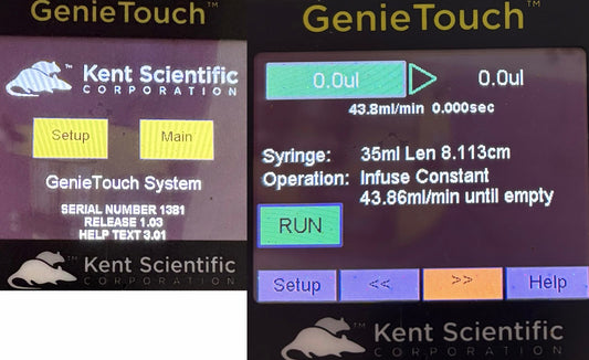 KENT SCIENTIFIC GENIE TOUCH™ SYSTEM DUAL SYRINGE PUMP w/ POWER SUPPLY -FOR PARTS