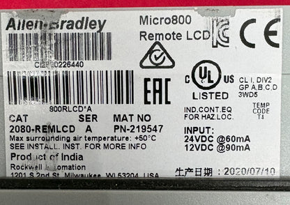 Allen Bradley AB MICRO800 REMOTE LCD 2080-REMLCD SER. A PN 219547
