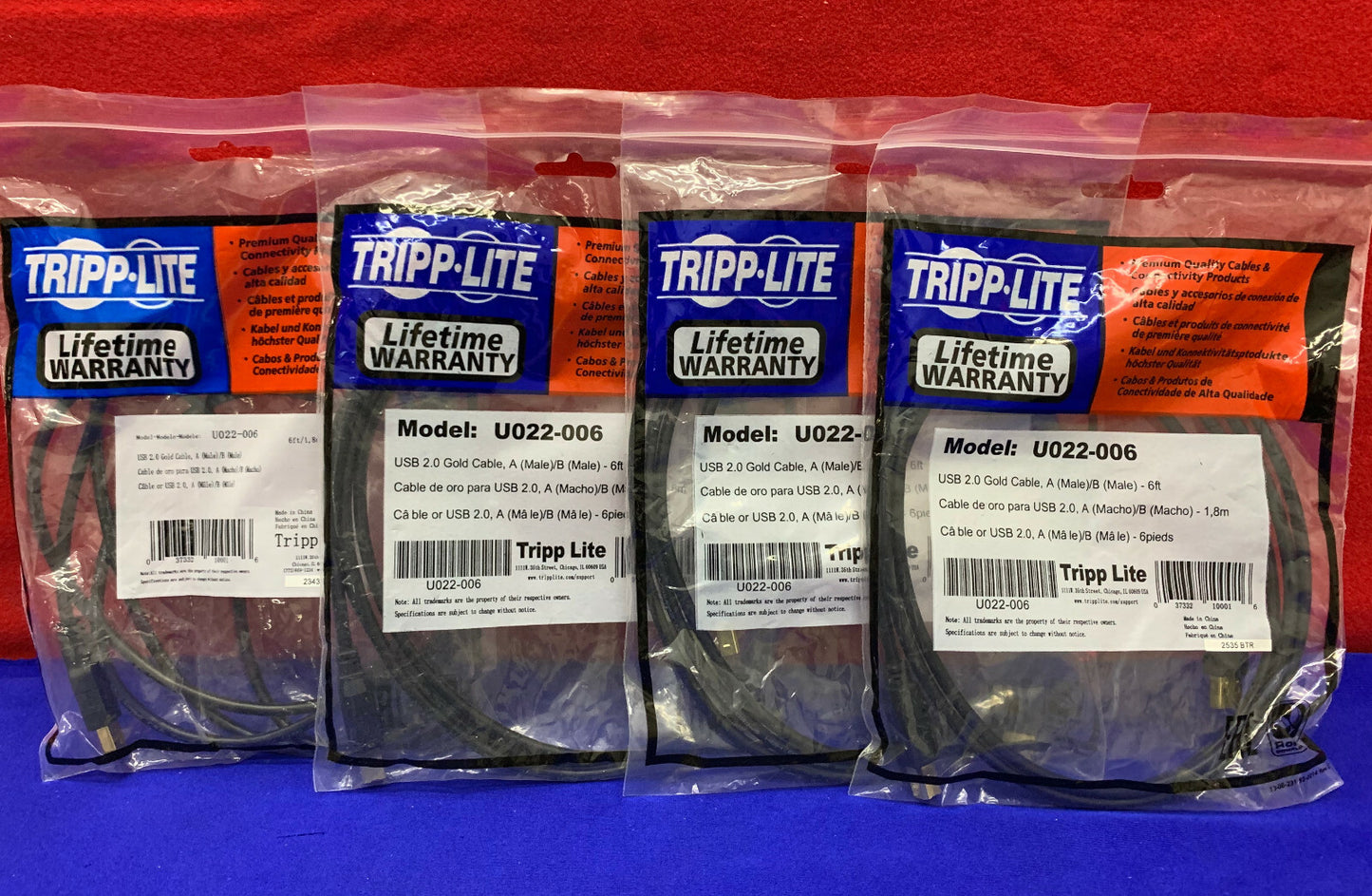 QTY 4 -TRIPP-LITE TRIPP LITE U022-006 USB 2.0 GOLD CABLE A(Male)/B(Male) 6 FEET