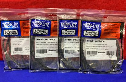 QTY 4 -TRIPP-LITE TRIPP LITE U022-006 USB 2.0 GOLD CABLE A(Male)/B(Male) 6 FEET