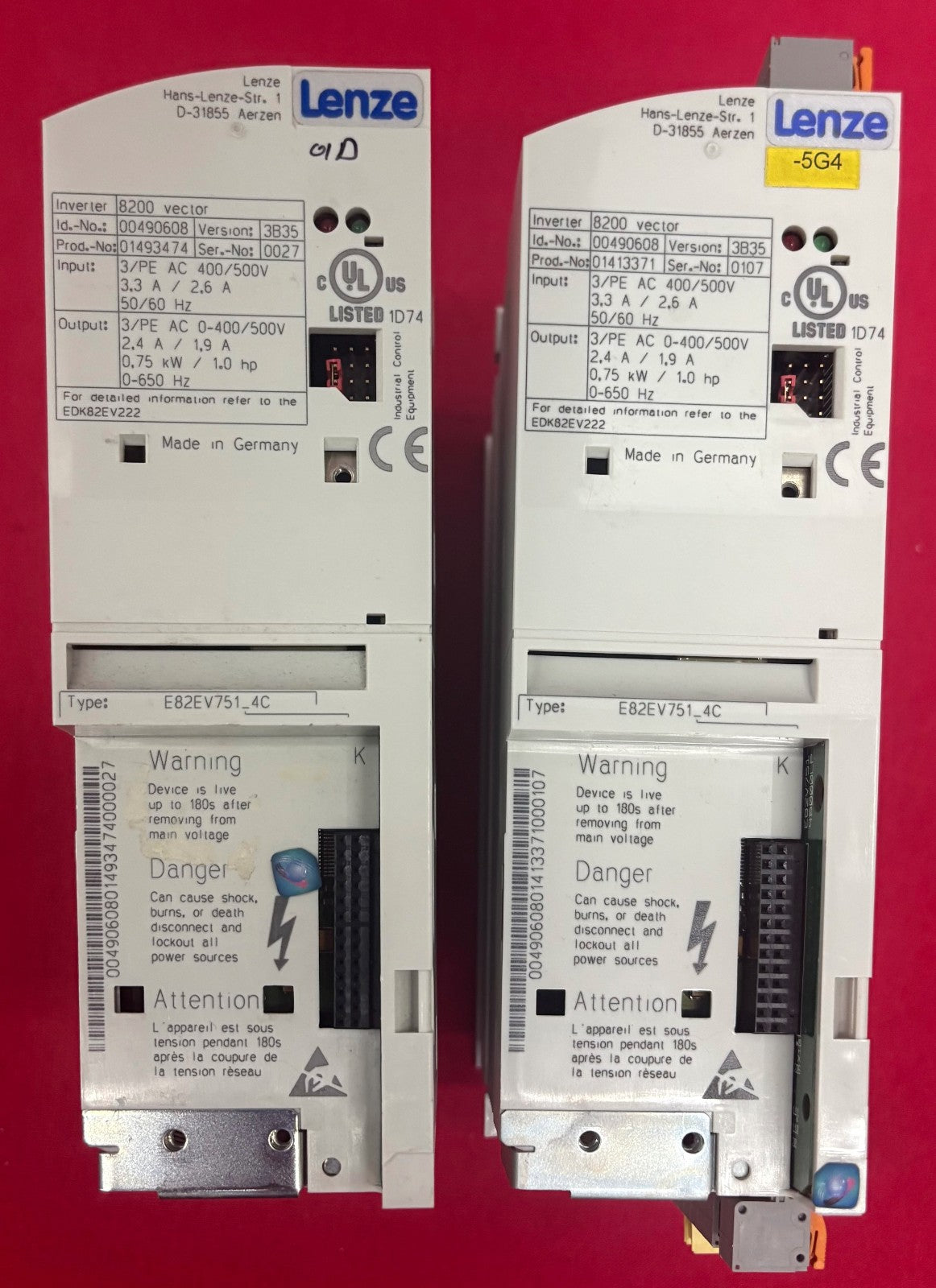 LENZE E82EV751_4C VECOR 8200 CONTROLLED FREQUENCY DRIVE INVERTER - 1 LOT QTY 2
