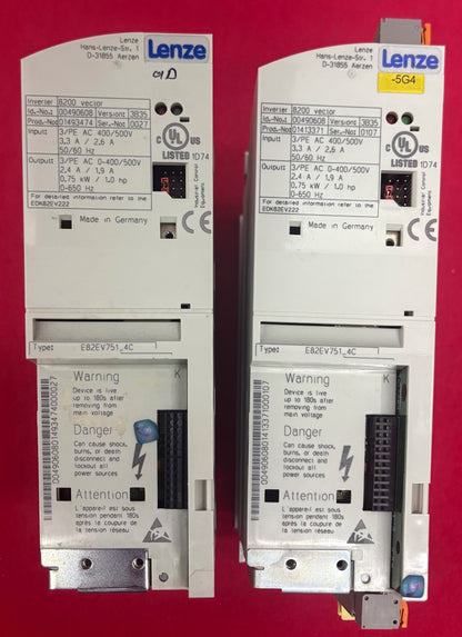 LENZE E82EV751_4C VECOR 8200 CONTROLLED FREQUENCY DRIVE INVERTER - 1 LOT QTY 2