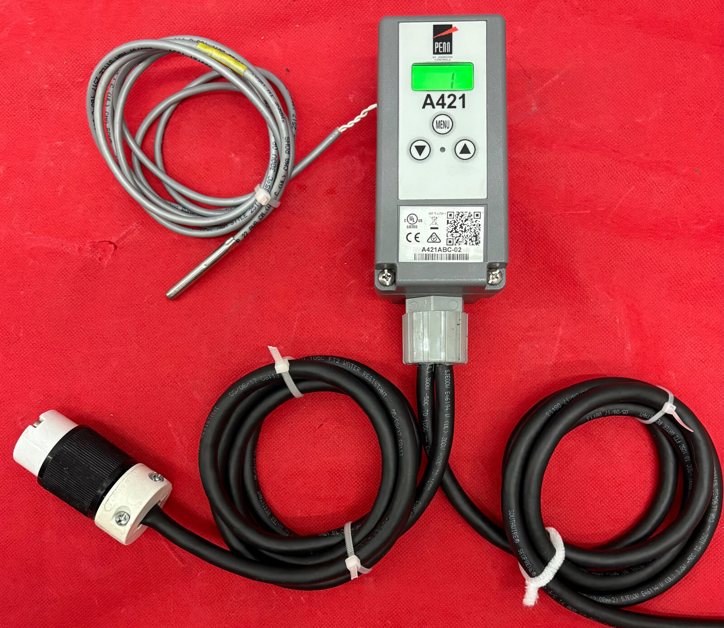 ペン・ジョンソン・コントロールズ A421 温度調節器 &amp; A99BB-200C ケーブル - 部品/修理