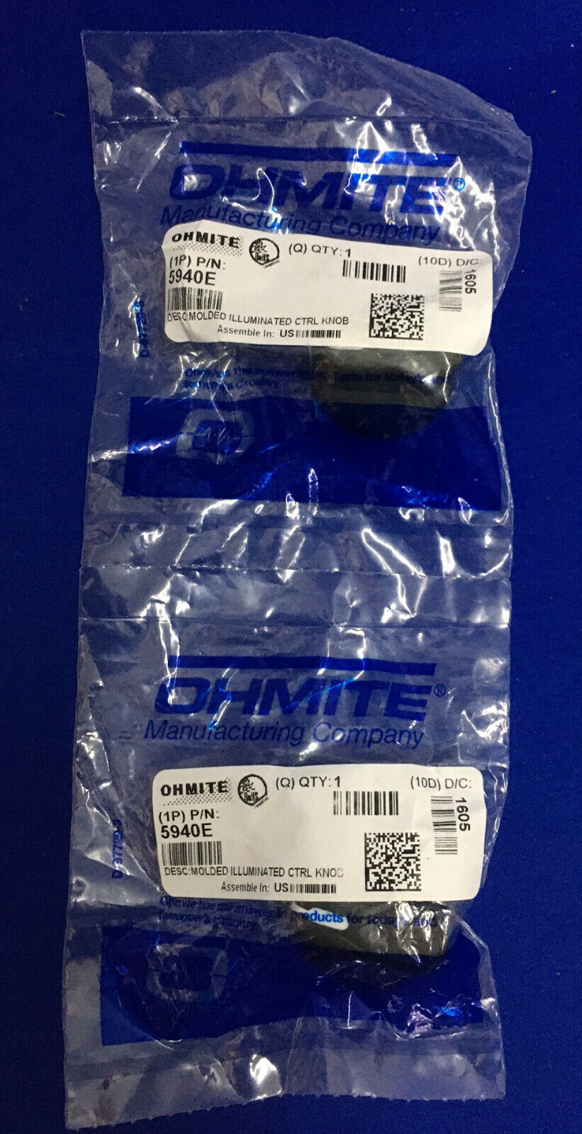 QTY 2 - MANOPOLA DI CONTROLLO ILLUMINATA STAMPATA 5940E DI OHMITE MANUFACTURING