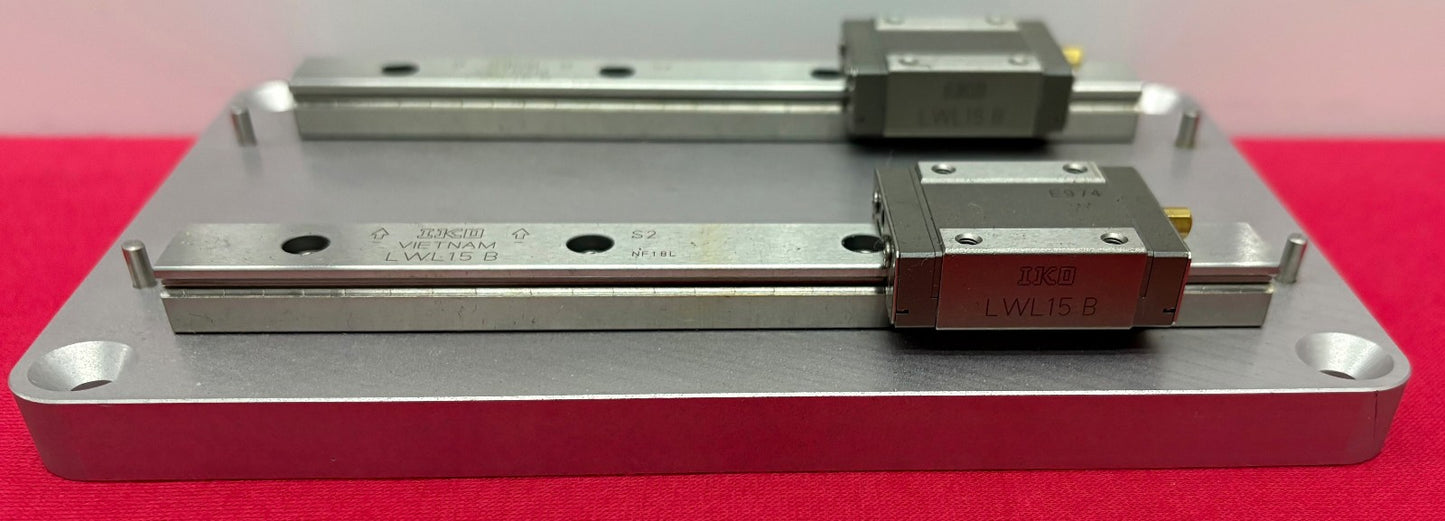 IKO QTY 2 LWL15B LINEAR GUIDE RAIL SLIDE BLOCK MOUNTED ON ALUMINUM PLATE
