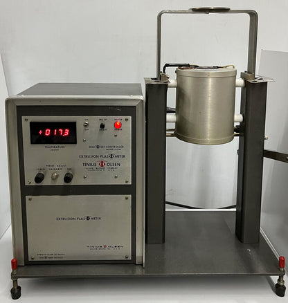 TINIUS OLSEN、押し出しプラストメーター、ユニットは電源が入り加熱するがテストできない