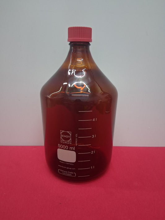 Schott Duran 5000ml (5L) Amber Glass Media Bottle. Duran GL45 Red Cap Ring