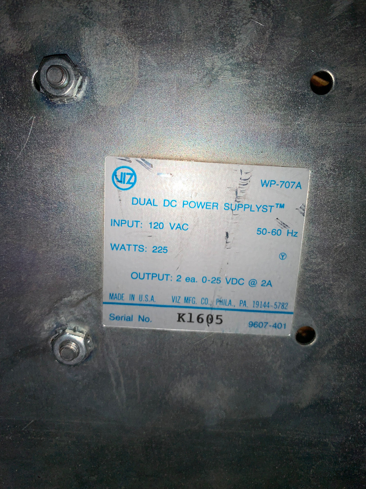 Alimentation double CC VIZ WP 707A / WP-707A SN K1605, entrée 120 VCA 50-60 Hz 225 W