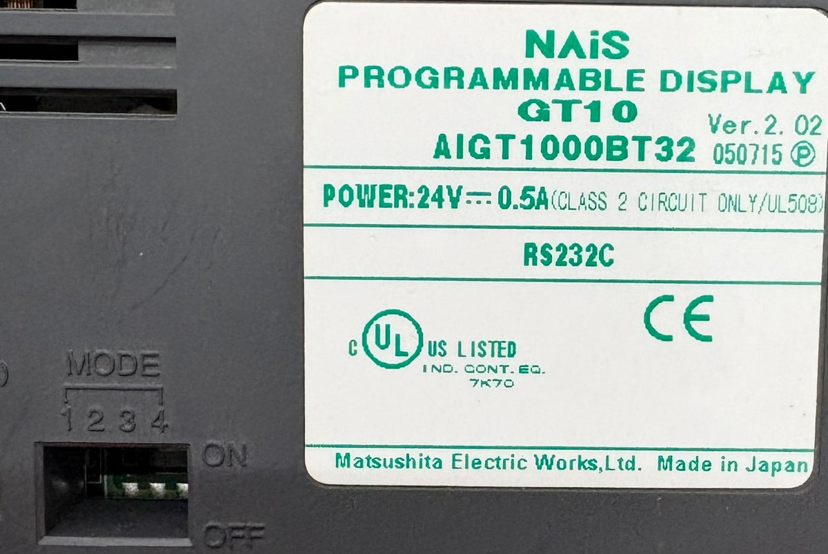 MATSUSHITA NAIS GT10 AIGT1000BT32 VER.2.02 24V PROGRAMMABLE DISPLAY
