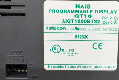 MATSUSHITA NAIS GT10 AIGT1000BT32 VER.2.02 24V PROGRAMMABLE DISPLAY