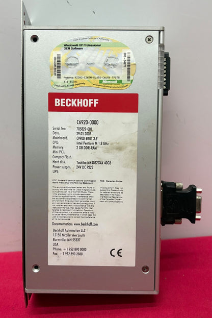 BECKHOFF C6920-0000 INDUSTRIAL PC CONTROL 24VDC 705829-001 - FOR PARTS/REPAIR