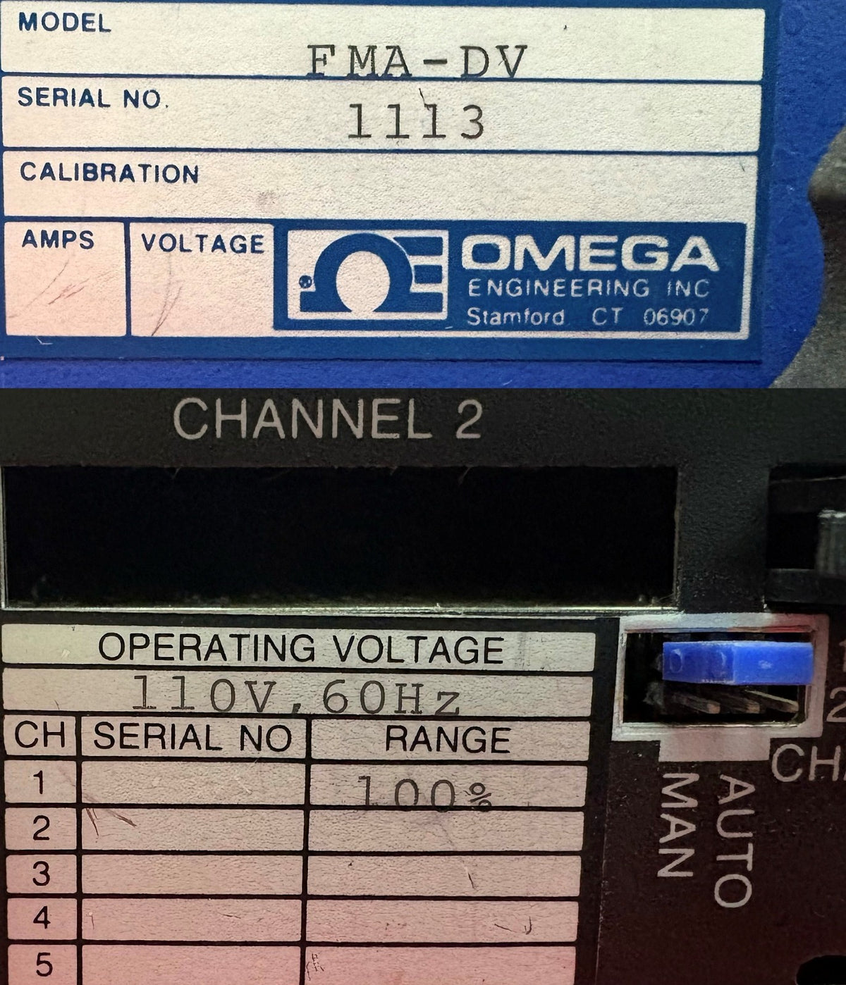 OMEGA FMA-DV GAS MASS FLOW CONTROLLER  115V RANGE: 0-100% - FOR PARTS/REPAIR