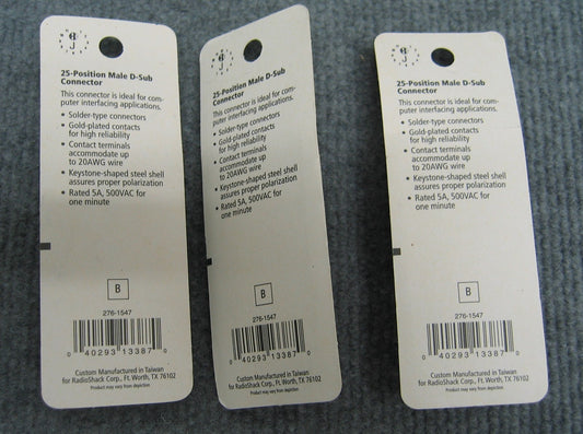 RADIOSHACK 276-1547 CONNETTORE D-SUB MASCHIO A 25 POSIZIONI CONNETTORI TIPO SALDATURA