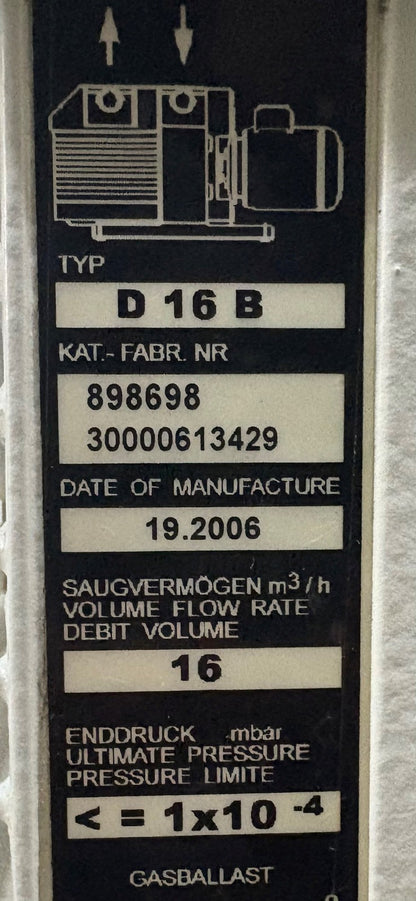 LEYBOLD TRIVAC D16B ROTARY VANE VACUUM PUMP 898698 & BALDOR MOTOR - PARTS/REPAIR