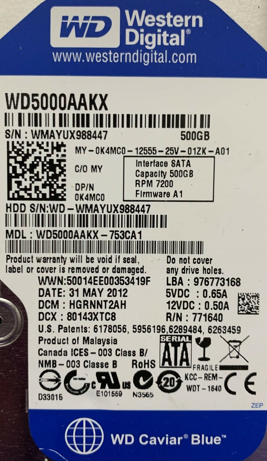 QTY 2 - Western Digital WD5000AAKX 500GB Hard Drive