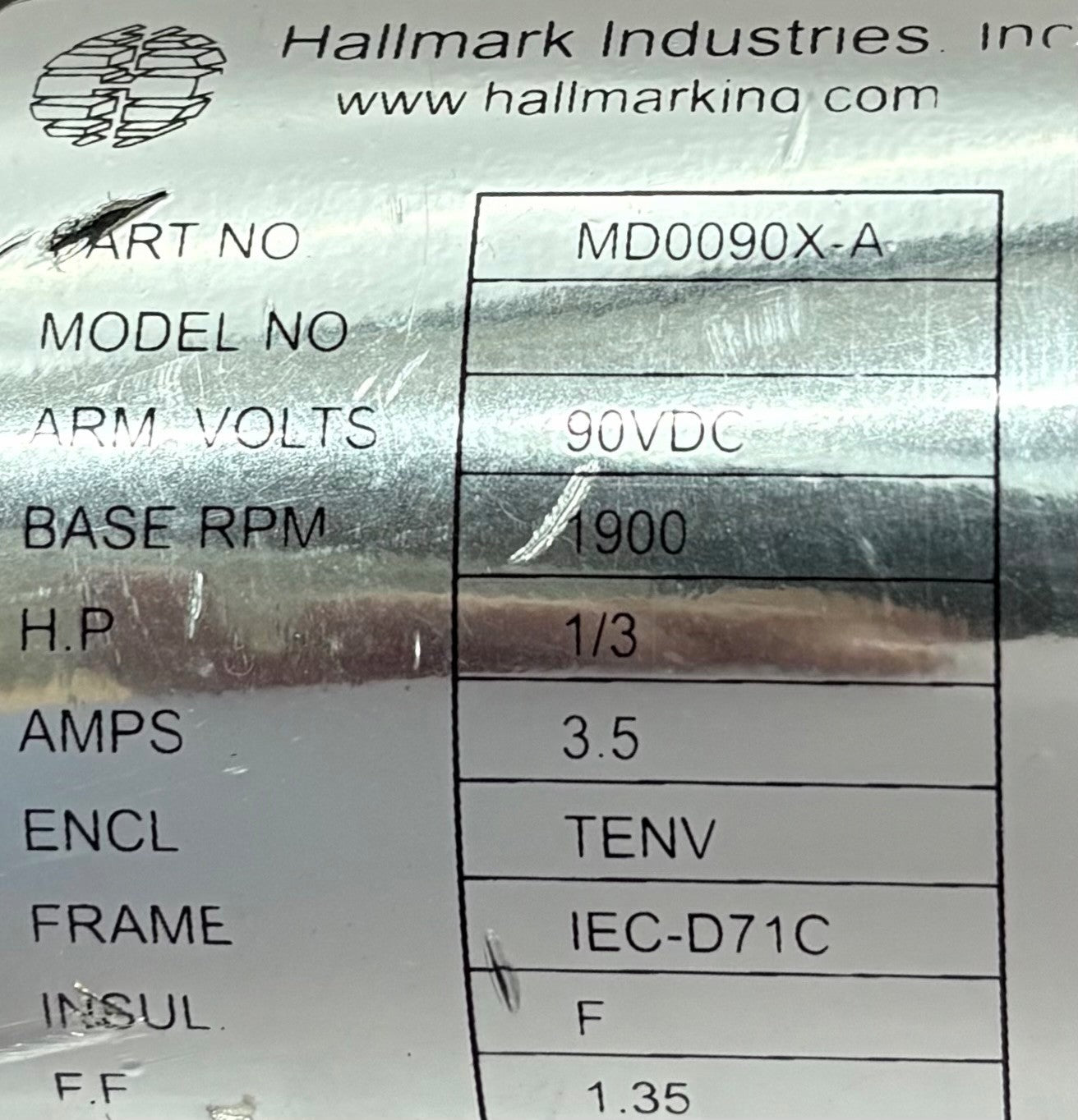 HALLMARK INDUSTRIES MD0090X-A PERMANENT MAGNET DC MOTOR 1/3 HP - PARTS/REPAIR