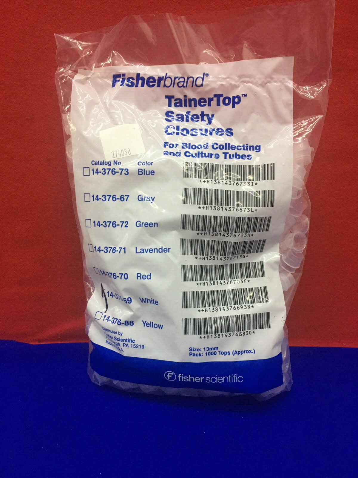 FISHER SCIENTIFIC 14-376-69 13MM BIANCO QTY 1 - BUSTA/CONFEZIONE DA 1000 CHIUSURE
