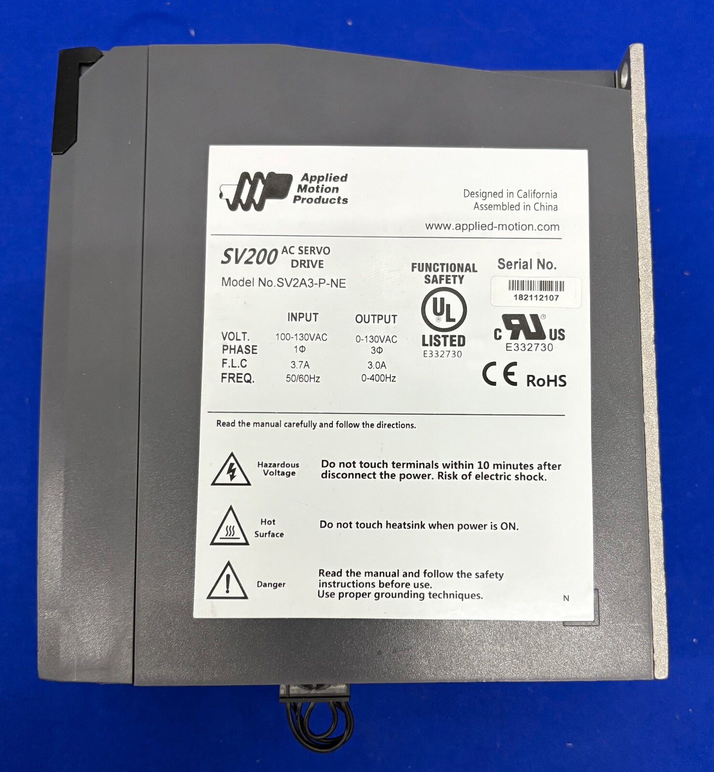APPLIED MOTION PRODUCTS SV200 SV2A3-P-NE AC SERVO DRIVE 100-130 VAC PHASE 3